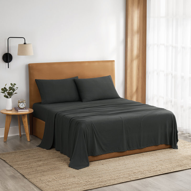 Ensemble de draps en jersey vraiment doux, Gris foncé, Ensemble literie pour lit simple