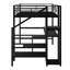 Lit mezzanine en métal avec bureau, escalier de rangement, petite armoire et lumière DEL