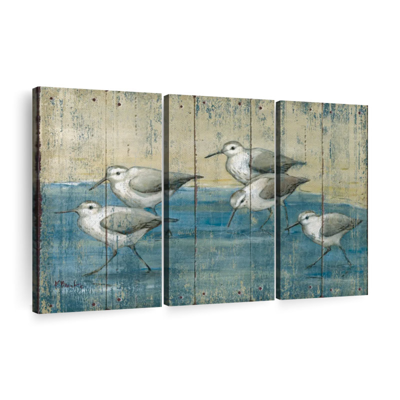 «Sandpipers Oil Distress», 3 pièces sur toile, H 32 po x l 50 po x P 1,25 po