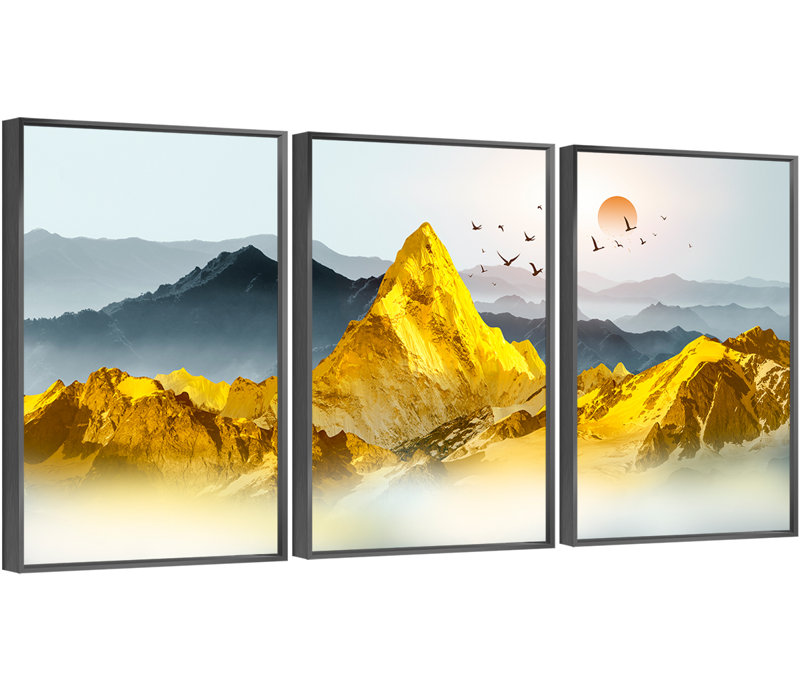Montagne - impression sur toile flottante 3 pièces, H 16,3 po x l 36,3 po x P 1,65 po, Noir