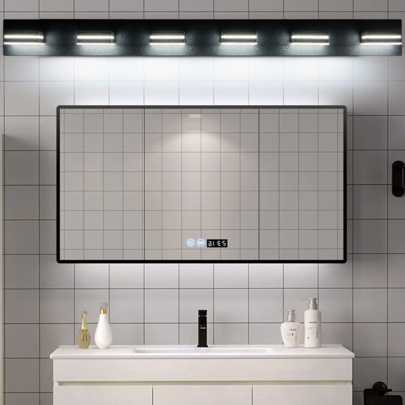 Luminaire de salle de bain moderne à DEL à intensité variable (blanc froid 6000K), H 4,3 po x l 55 po x P 5,1 po, Noir mat