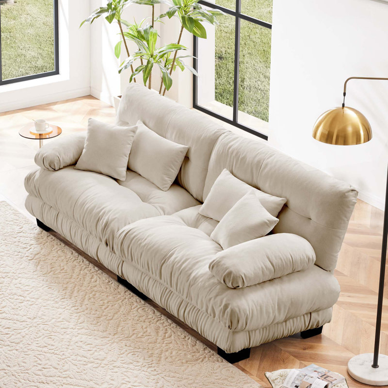 Canapé en chenille, Blanc, H 35,4 po x l 94,4 po x P 36 po, 2