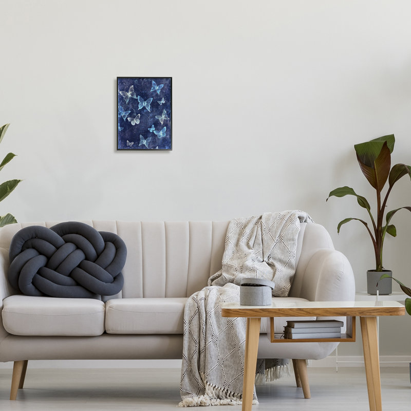 Blue Abstract Butterflies Canvas Print with Black Frame