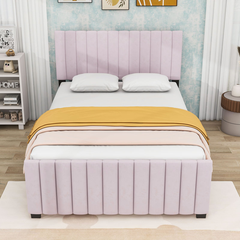  Lit plateforme en velours avec lit gigogne Cohan, Rose, Full