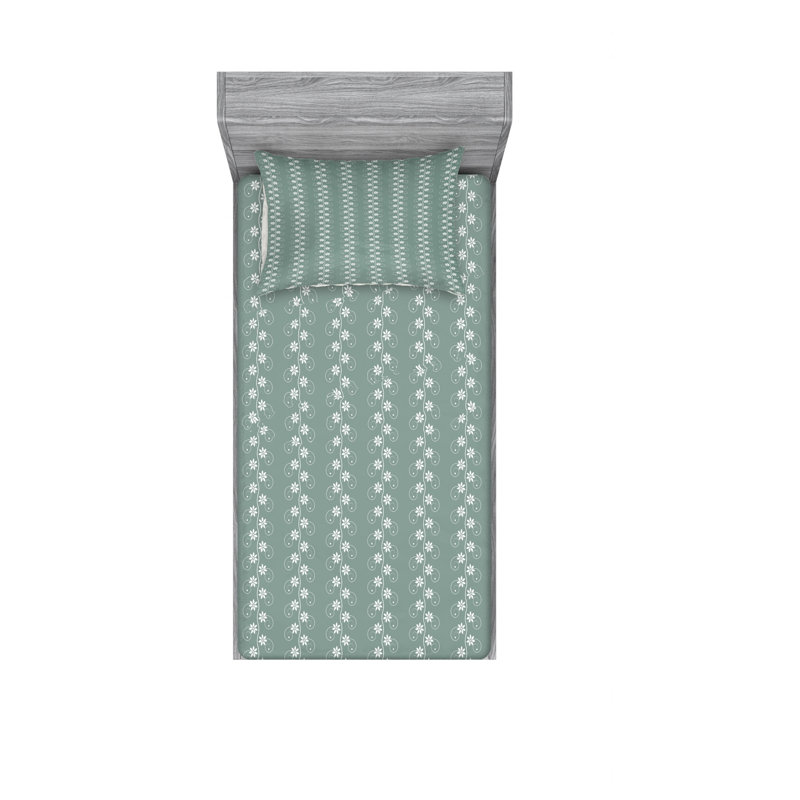 Ensemble de draps floral essence avec influences rococo, Ensemble de draps pour lit simple avec drap-housse