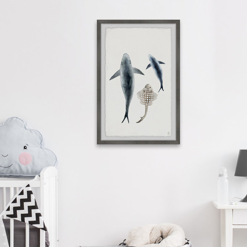 «Sharks and the Ray», reproduction encadrée Chisholm, H 30 po x l 20 po x P 1,5 po