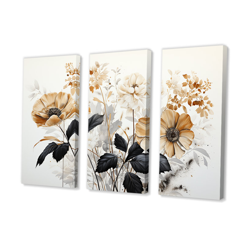 Sépia évoque la nostalgie de la fleur poétique - ensemble d'art mural plantes, H 32 po x l 48 po x P 1 po