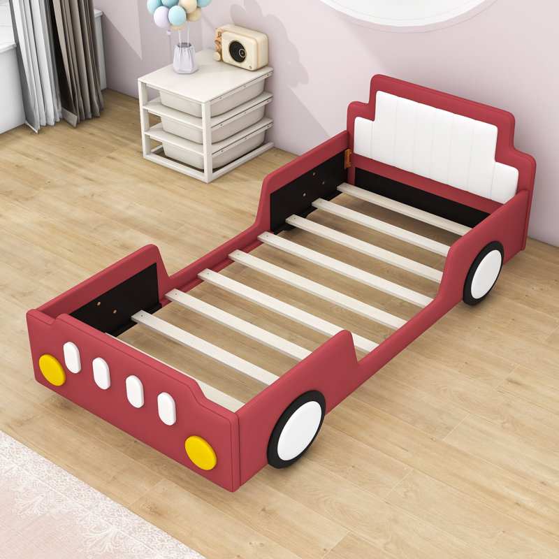 Lit plateforme simple tapissier avec tête de lit Lutherson, Rouge