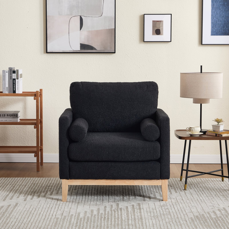 Chaise d'appoint rembourrée avec 2 coussins, Bois naturel, Noir