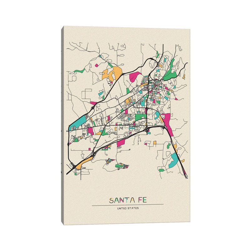«Santa Fe, New Mexico Map» par Ayse Deniz Akerman - impression sur toile tendue, H 40 po x l 26 po x P 1,5 po