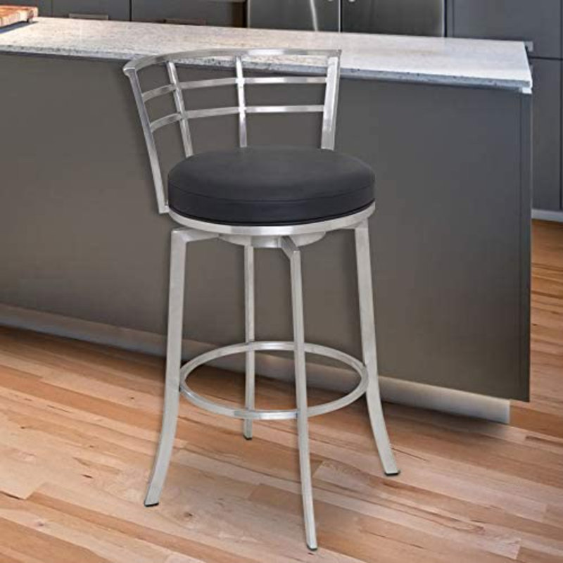Morris Swivel Stainless Steel Metal Counter Height Bar Stool, Black, Counter Stool (26" Seat Height)