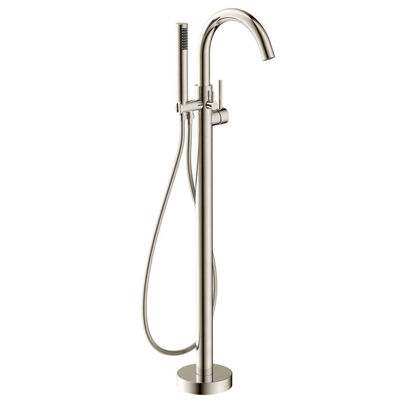 2 Handle Floor Clawfoot Tub Faucet with Diverter, Brushed Nickel