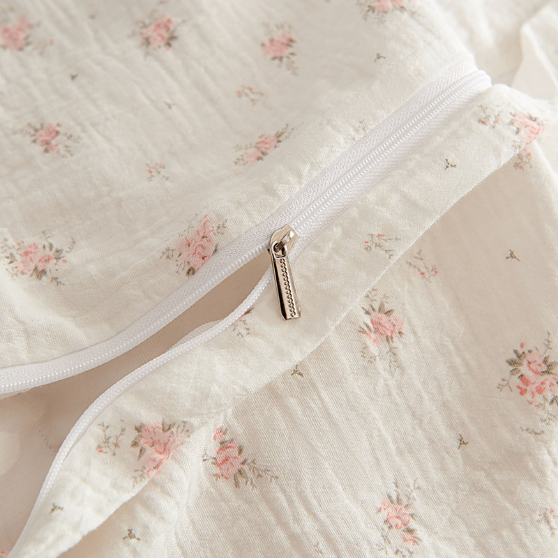 Linge de lit double en mousseline de coton à motif floral rose, Grand lit