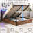 Lift-Up Storage Bed Frame,Bed Frame With Bookcase Headboard & LED Lights, Wooden Platform Bed Frame With Charging Station, No Spring Box Needed, Rustic Brown-421716412