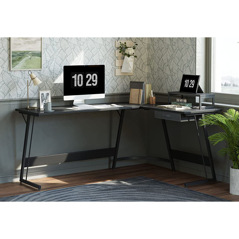 Kalle L-Shaped Metal Base Writing Desk, Black