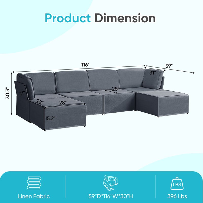 Canapé modulaire modulaire avec repose-pieds, Gris foncé