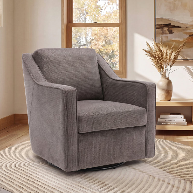 Modern Swivel Armchair W/ Removable Cushions, 360° Rotation & Thick Padding for Living Room, Grey