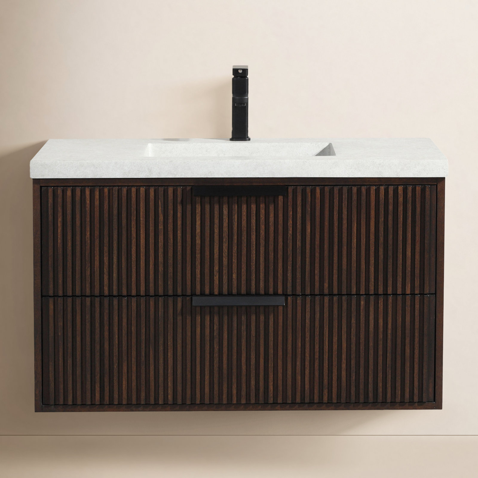 Anelie 36'' Single Bathroom Vanity, Walnut, Matte Black