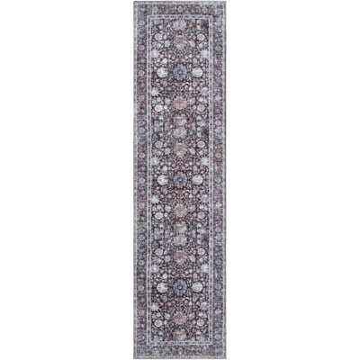 Tapis de couloir contemporain de couleur brun pacane Hukill