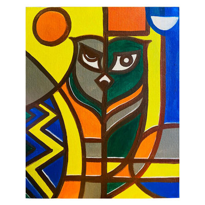 Cubisme hibou | Acrylique sur toile | Par Mousumi Chakaraborty