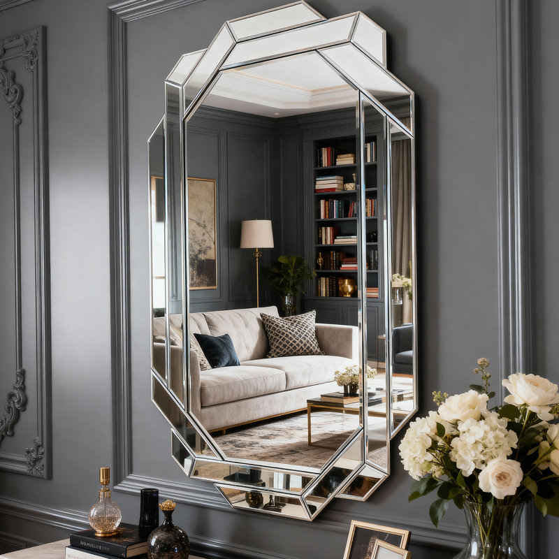 Grand miroir mural à bords biseautés sans cadre, suspendu horizontalement ou verticalement pour la décoration intérieure, 35,8 x 23,8 po