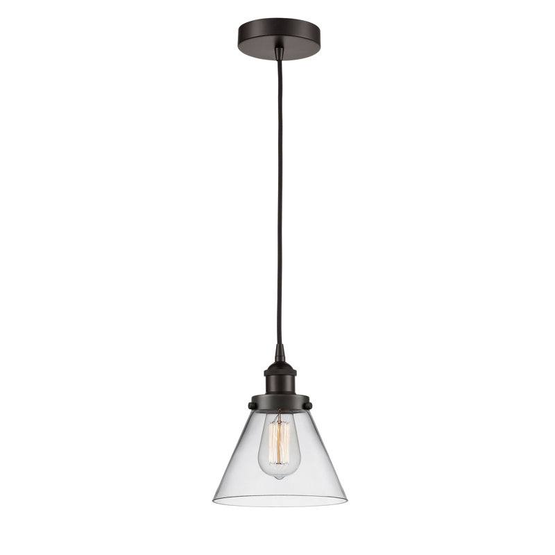 Luminaire suspendu conique à 1 lumière Annis, Transparent, Ampoule non incluse, Bronze huilé
