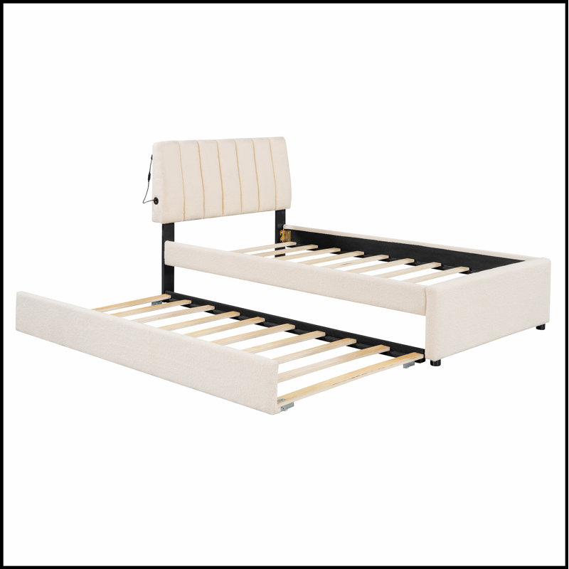Lit plateforme tapissier Teddy, Beige