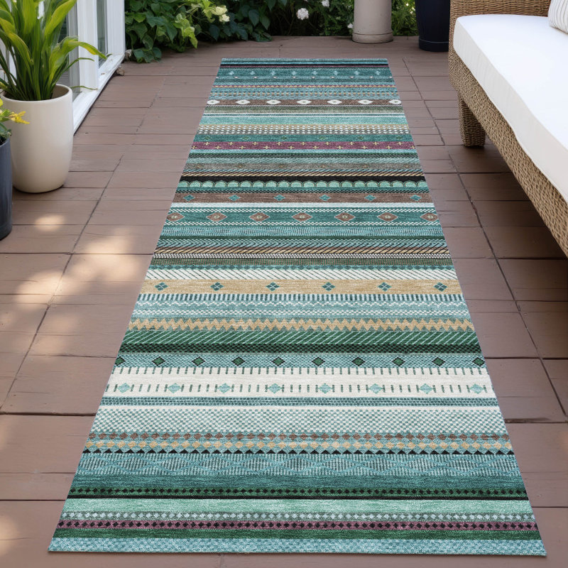 Machine Washable Indoor/Outdoor Husby ACN2218 Striped Rug, Runner 2'3" x 7'6"