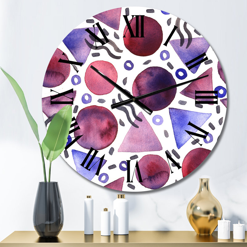 Horloge murale rétro - triangle mauve et cercles bourgogne, Petit