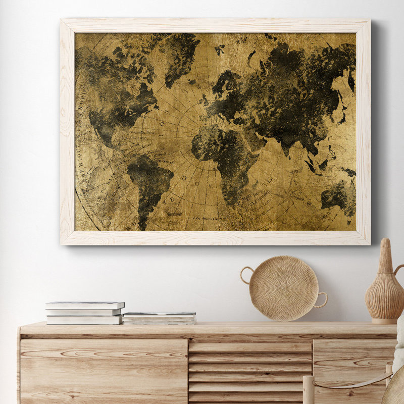 Golden Atlas - Reproduction d'art graphique sur papier encadré, H 31 po x l 44 po x P 1 po, Blanc
