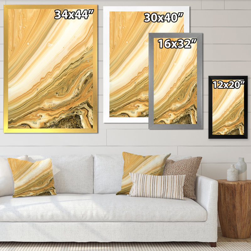 Marbre onyx orange et jaune - peinture sur toile, H 32 po x l 16 po, Cadre photo argenté