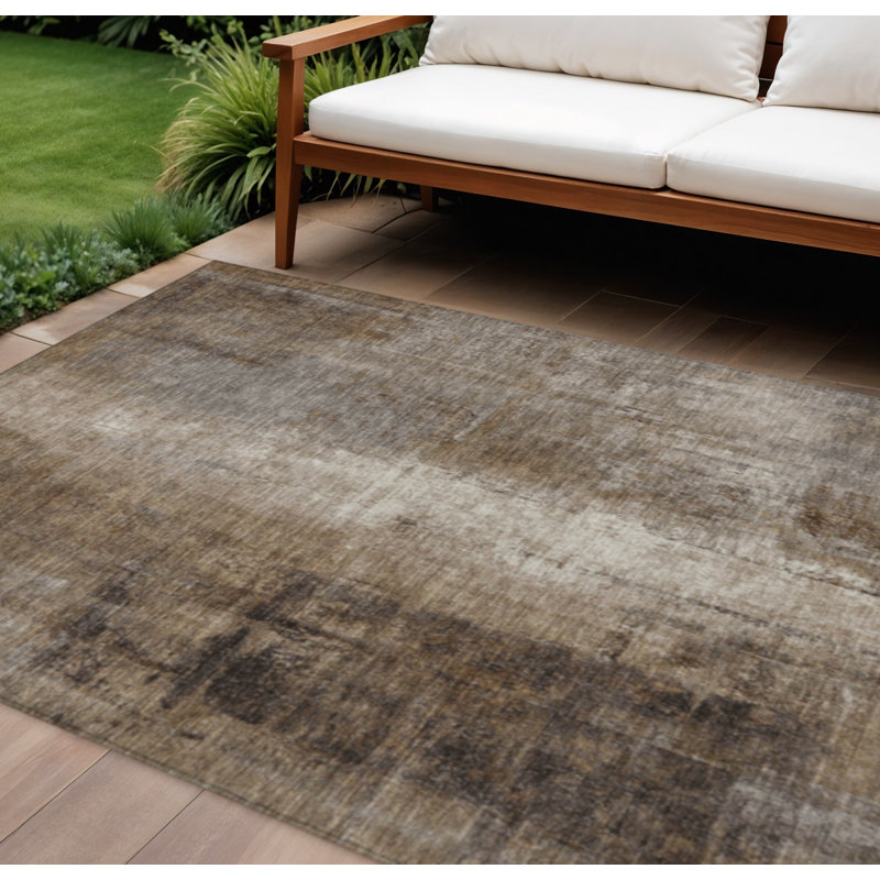 Tapis intérieur lavable abstrait 9 pi x 12 pi brun et ivoire