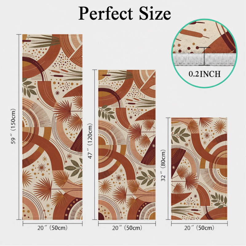Abstract Botanical Non-Slip Washable Kitchen Mats