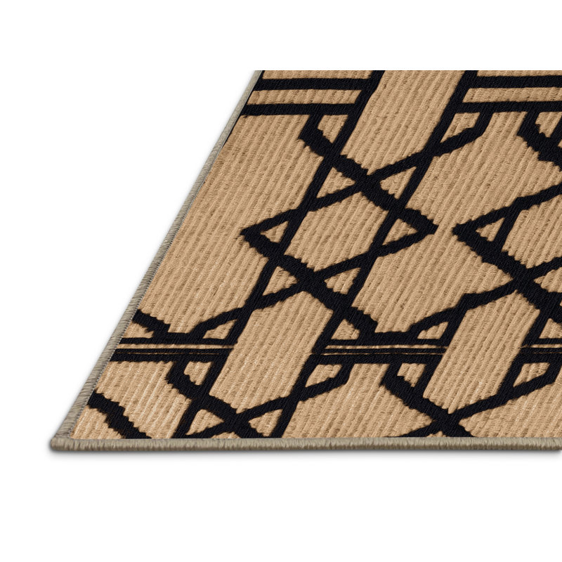 Tapis brun treillis lavable à la machine, Rond 6 pi