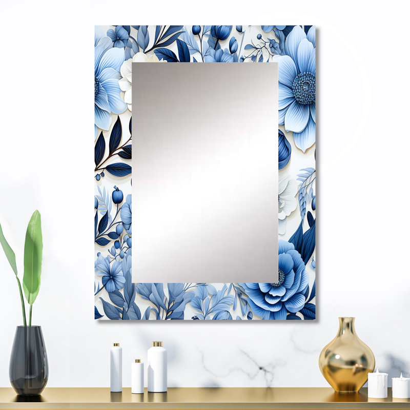 Motif floral excentrique aquarelle bleu Brayam, 32 po x 24 po