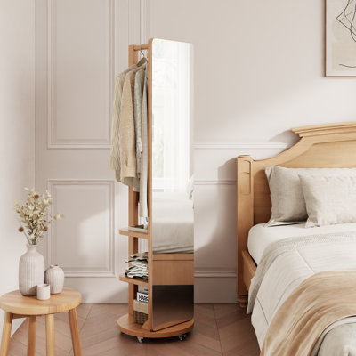 Aevah Solid Wood Full Length Mirror with Coat Rack