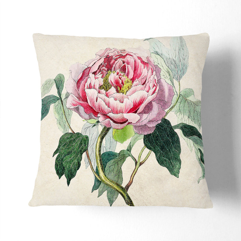 Illustration of a Peony Cushion with Filling, 55cm H x 55cm W x 20cm D