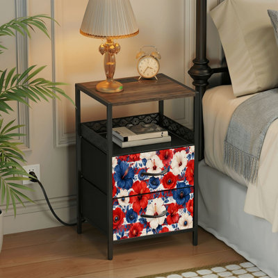 Table de chevet 2 tiroirs avec station de charge, table de chevet pour chambre avec ports USB et amp; Table de chevet noire Outlet