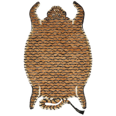 Tapis brun en laine crocheté à la main Feroz