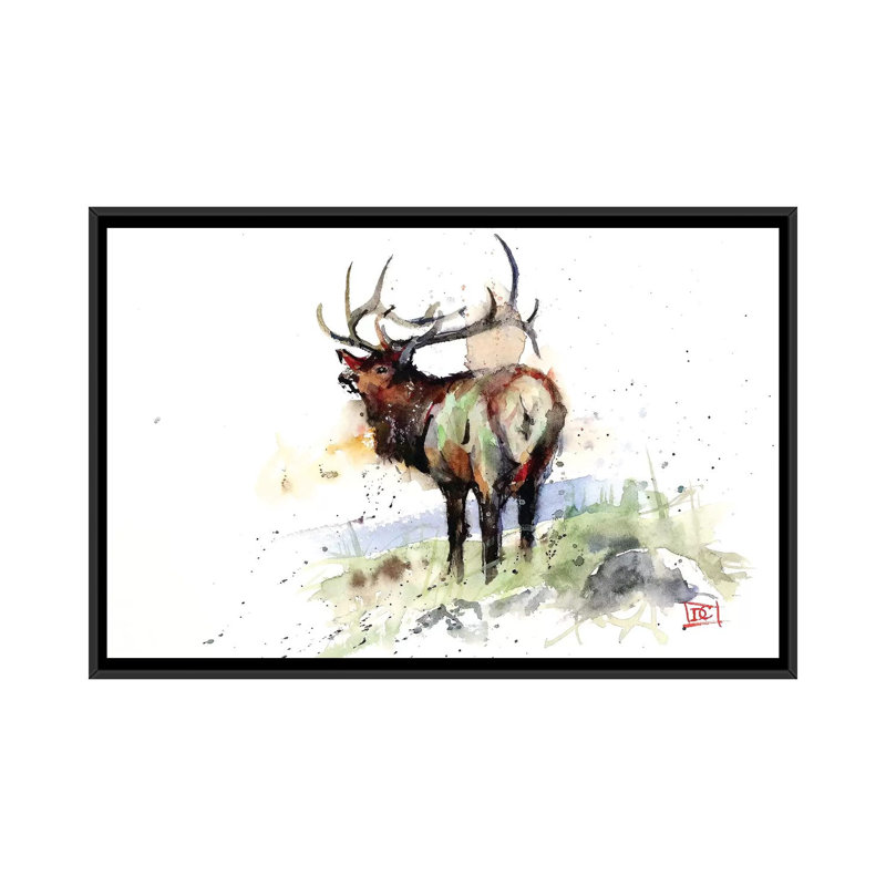 «Elk III», impression sur toile tendue, H 18 po x l 26 po x P 1,5 po, Toile avec cadre noir, Pas de tapis