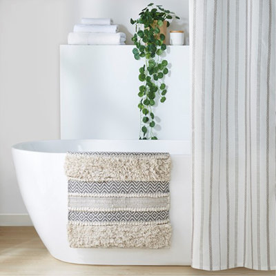 Tapis de bain tissé à rayures tissées gris 22 po x 58 po