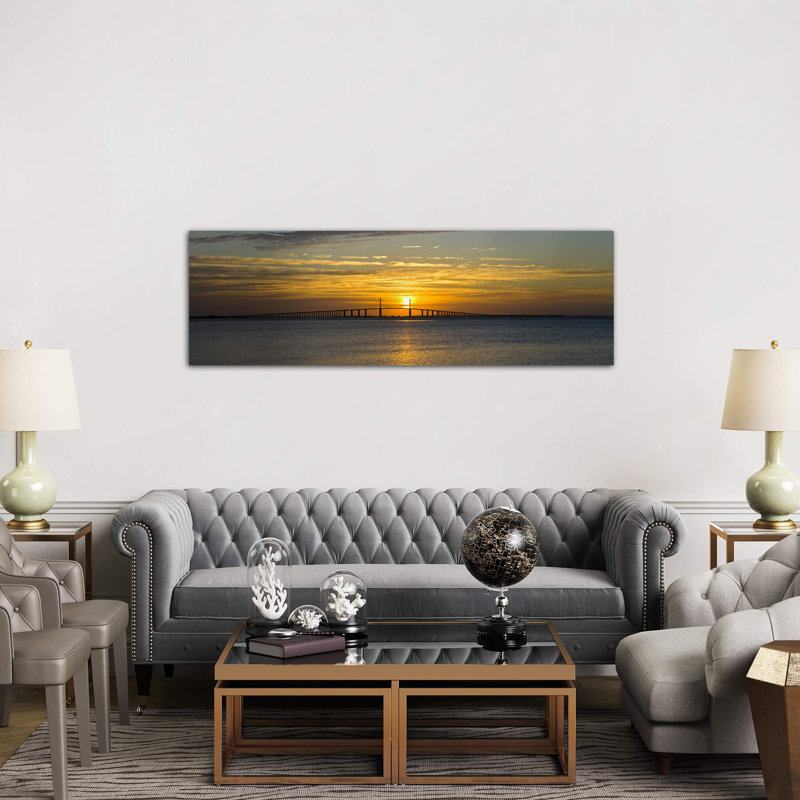 Sunrise Over Sunshine Skyway Bridge, Tampa Bay, Florida, Usa - Wrapped Canvas Panoramic Print