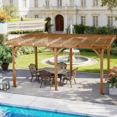 Pavillon de jardin en bois, pergola extérieure avec auvent à trois niveaux pour la croissance de la vigne et une utilisation toute l'année, parfaite pour la cour et le patio