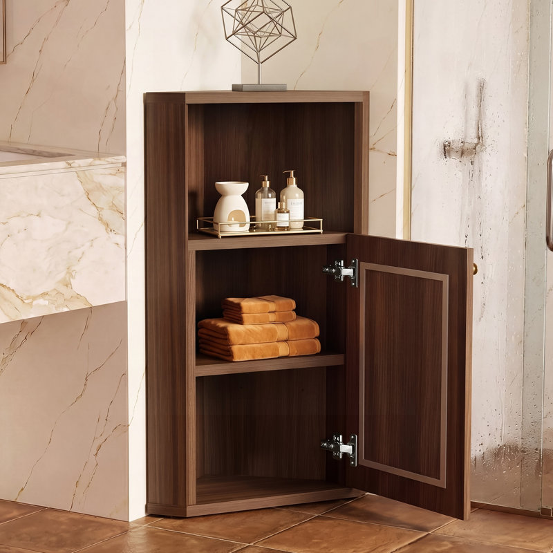 Armoire de rangement en coin Farmhouse avec porte de grange en rotin, Brun