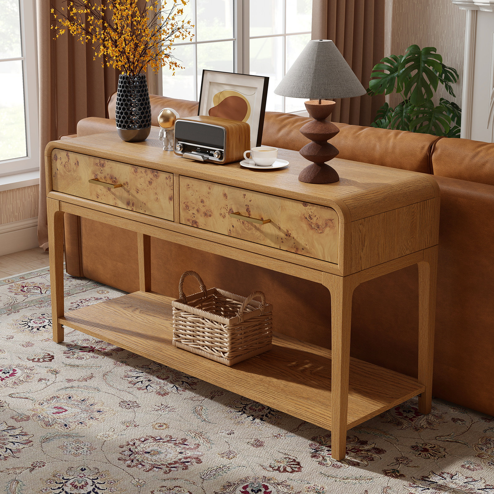 Sixto 54" Console Table, Oak Wood