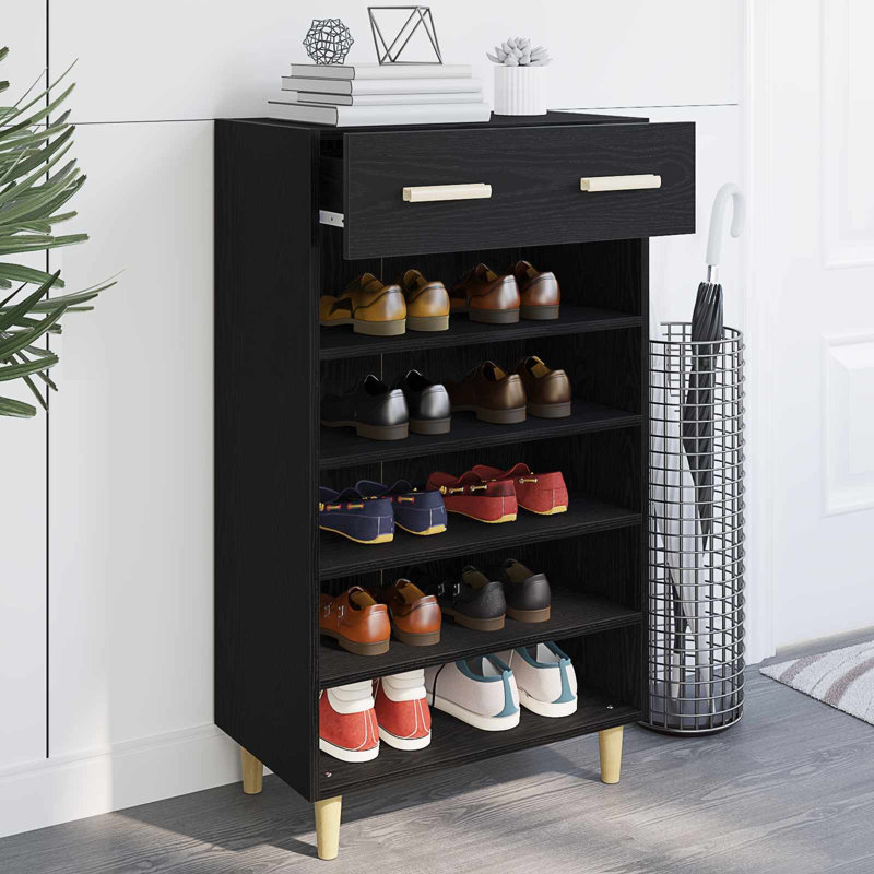 10 Pair Shoe Storage Cabinet, Black Oak