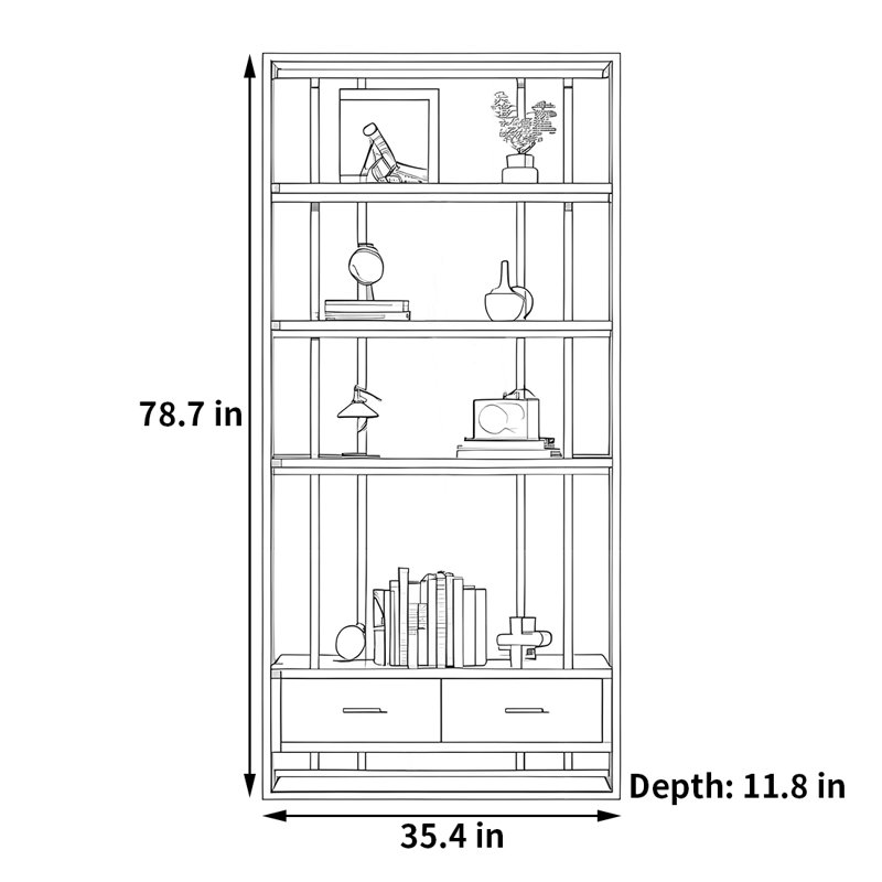 Bibliothèque attrayante et utile, Noir et or, (4 tablettes) H 78,7 po x l 35,4 po x P 11,8 po