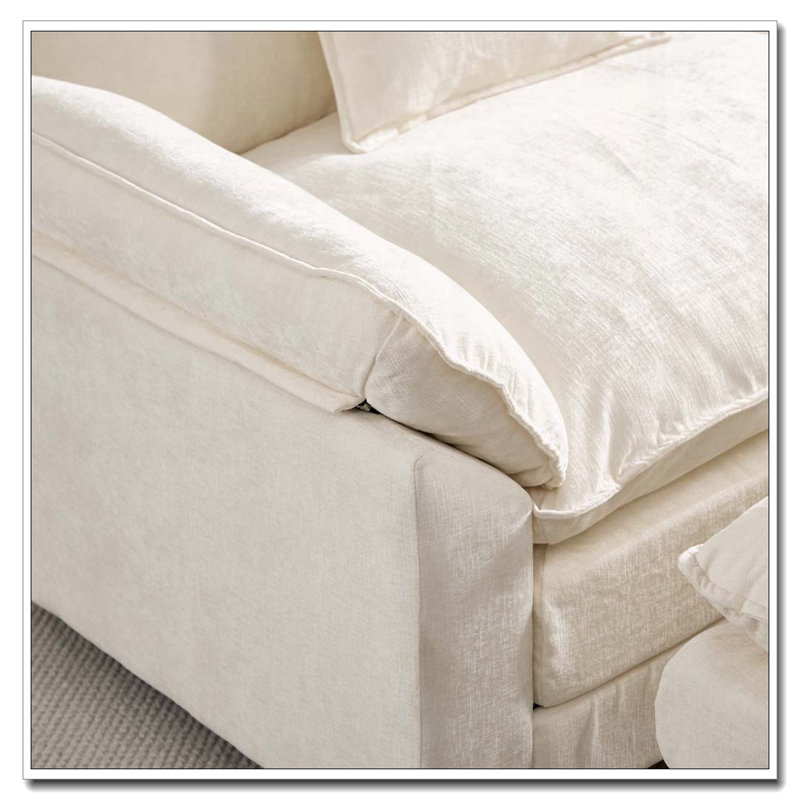 Fauteuil d'appoint moderne avec revêtement en chenille pelucheuse et structure en bois massif (Fauteuil seulement, repose-pieds non inclus)