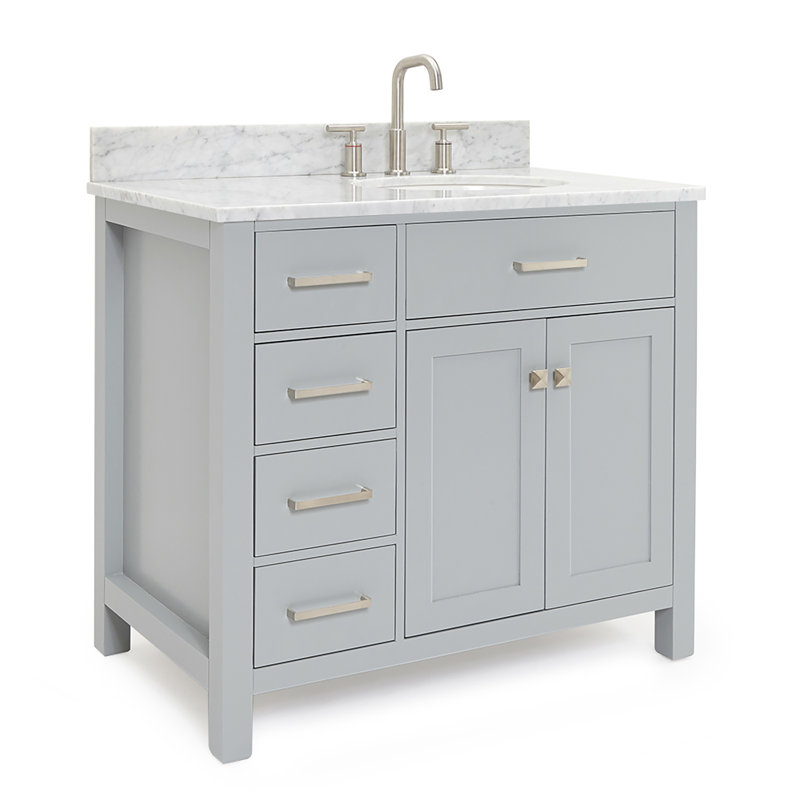 Aberdeenshire 36" Single Bathroom Vanity with Carrara White Marble Top, Gray