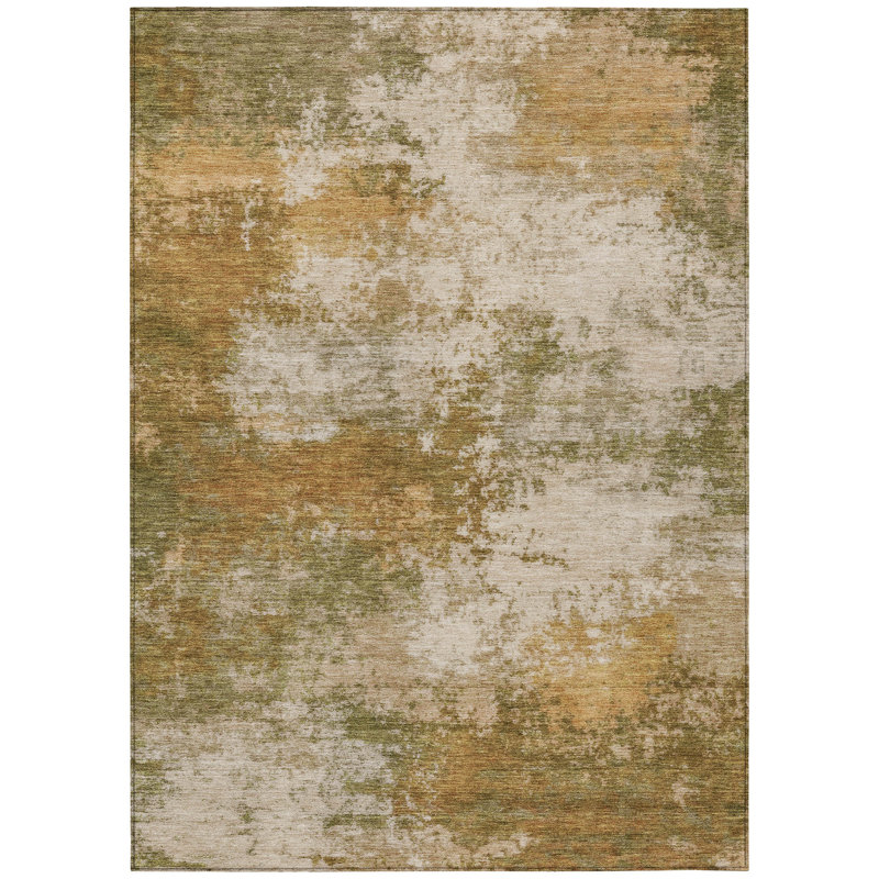 3' X 5' Copper And Ivory Abstract Washable Indoor Outdoor Area Rug